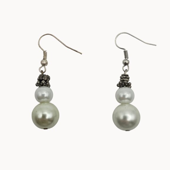 Elegant Classy Retro Party Glam Fairy Boho Faux Pearl Beaded Cap Earrings - Picture 1 of 8